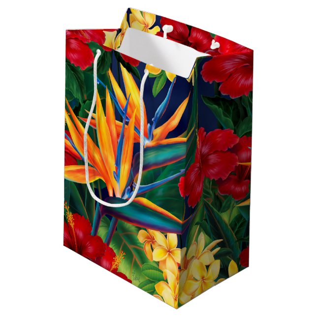 Sacola Para Presentes Média Tropical Paraísa Havaiana Floral (Verso inclinado)