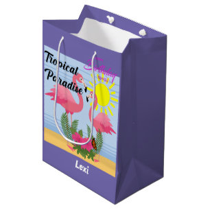 Sacola Para Presentes Média Tropical Paraíso Rosa Flamingo - Gift Bag - Mediu