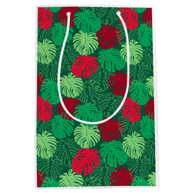 Sacola Para Presentes Média Tropical Sai do Natal Verde Vermelho (Frente)