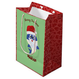 Sacola Para Presentes Média Tubarão-doce 🦈 Crianças de Natal Super Oceano