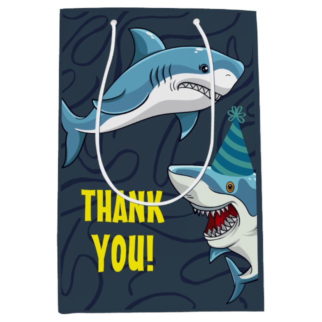 Sacola Para Presentes Média Tubarões no aniversário disfarçado de criança (Frente)