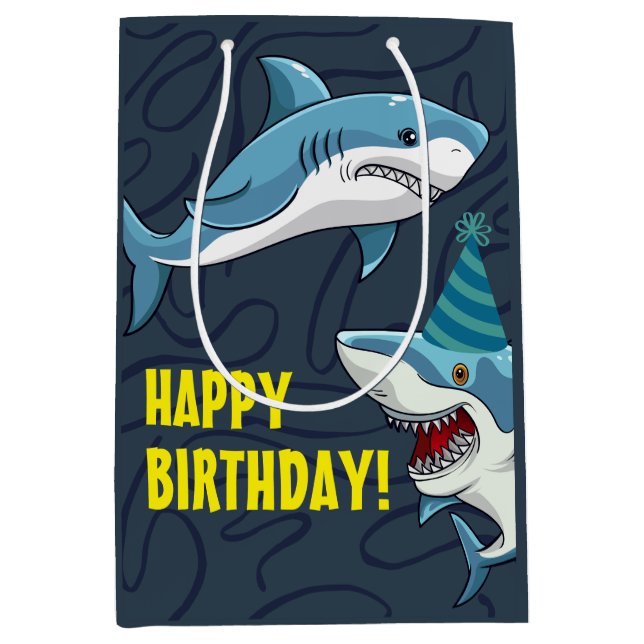 Sacola Para Presentes Média Tubarões no aniversário disfarçado de criança (Frente)