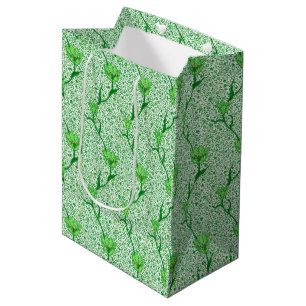 Sacola Para Presentes Média Tulipa Damask Art Nouveau, Verde Esmeralda