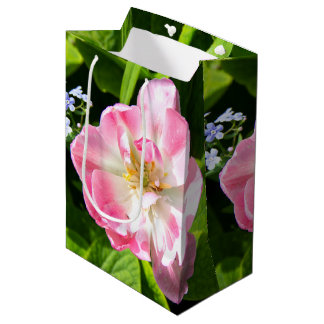 Sacola Para Presentes Média Tulipa rosa-branca
