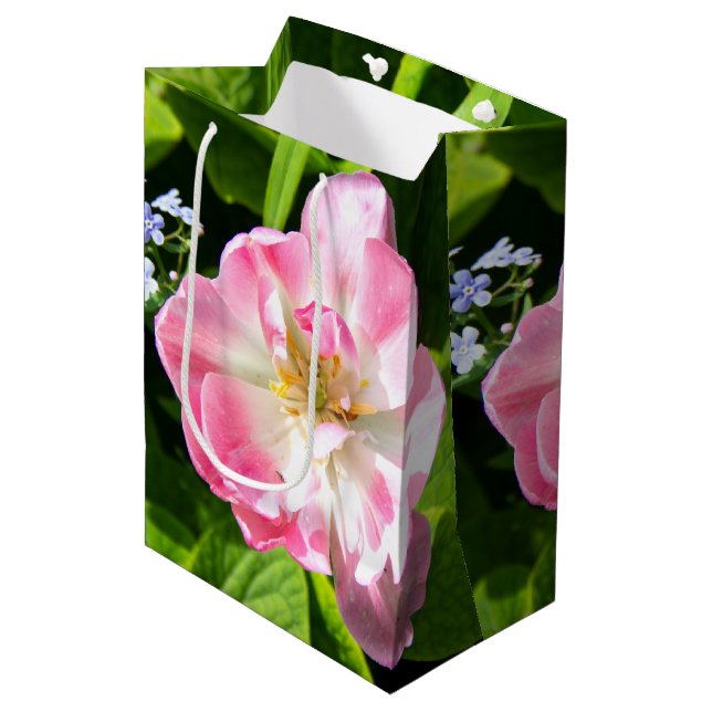 Sacola Para Presentes Média Tulipa rosa-branca (Frente inclinada)