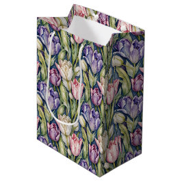Sacola Para Presentes Média Tulipas Clássicas Rosa, Roxo, Branco