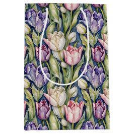 Sacola Para Presentes Média Tulipas Clássicas Rosa, Roxo, Branco