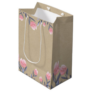 Sacola Para Presentes Média Tulipas de aguarela Peach Spring Festa de noivado