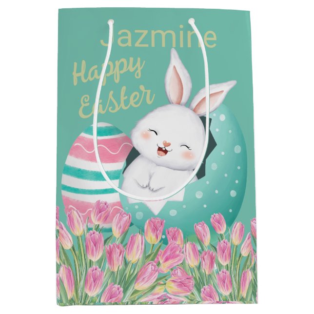 Sacola Para Presentes Média Tulipas De Ovos De Coelho Da Páscoa (Frente)