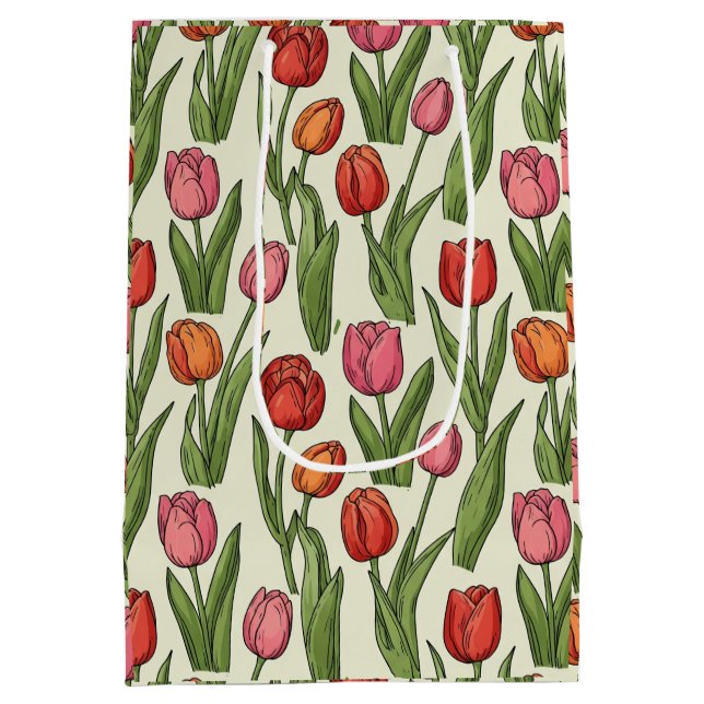 Sacola Para Presentes Média Tulipas vermelhas Design (Verso)