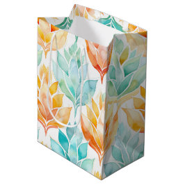 Sacola Para Presentes Média Turquesa Tangerina Floral Abstrata