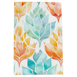 Sacola Para Presentes Média Turquesa Tangerina Floral Abstrata