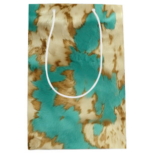 Sacola Para Presentes Média Turquoise Brown Cream Animal Cowhow Western