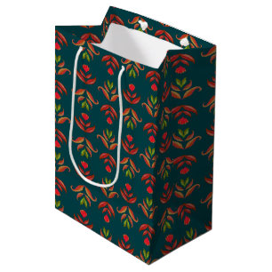Sacola Para Presentes Média Turquoise Folk Art Floral Impressão Cozy Russo out