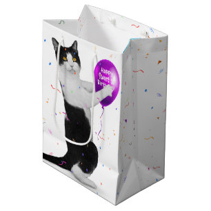 Sacola Para Presentes Média Tuxedo Cat com doce 16 Bag de Presente Médio do B