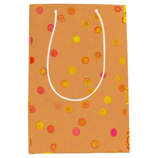 Sacola Para Presentes Média Twisty Polka Dot Spirals Orange Gift Bag (Frente)