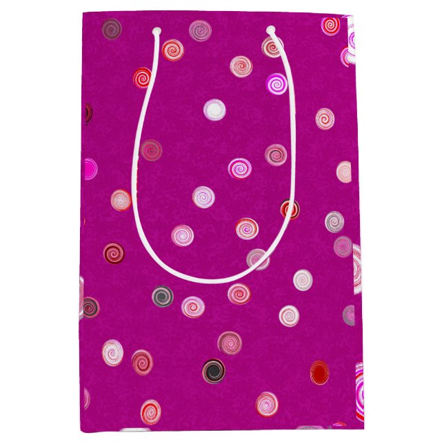 Sacola Para Presentes Média Twisty Polka Dot Spirals Pink Gift Bag (Frente)