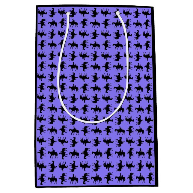 Sacola Para Presentes Média Two Cowboys on Horseback Silhouettes - Periwinkle  (Frente)