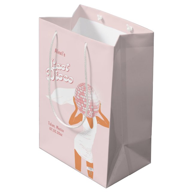 Sacola Para Presentes Média Última Solteirona do Disco Rosa (Verso inclinado)