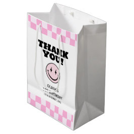 Sacola Para Presentes Média Um Bebê Feliz, Cor-de-Rosa, Marcado Aniversário