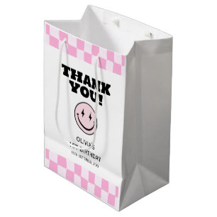 Sacola Para Presentes Média Um Bebê Feliz, Cor-de-Rosa, Marcado Aniversário