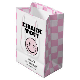 Sacola Para Presentes Média Um Bebê Feliz, Cor-de-Rosa, Marcado Aniversário