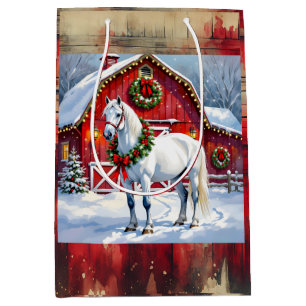 Sacola Para Presentes Média Um Cavalo Branco Festivo e o Natal do Barno de inv