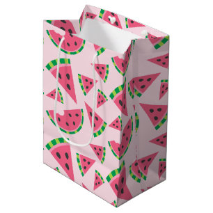 Sacola Para Presentes Média Um em um Melão Fatias de Melancia e Rosa Claro
