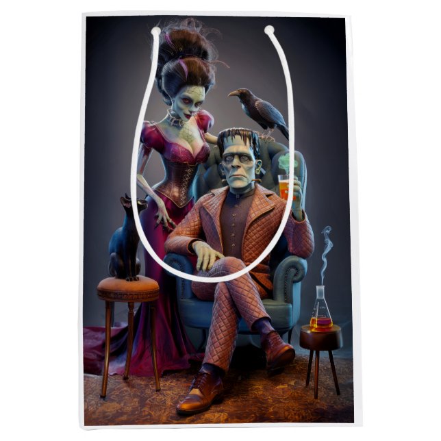 Sacola Para Presentes Média Um monstro e sua noiva, um retrato de casamento (Frente)