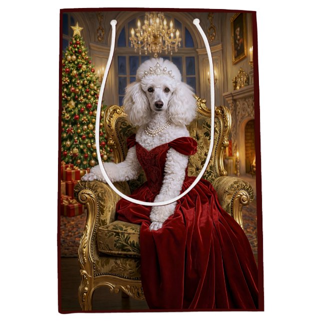 Sacola Para Presentes Média Um Natal de Poodle Feriado  (Frente)