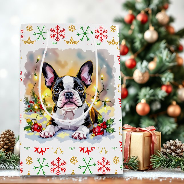 Sacola Para Presentes Média Um Natal Doce de Boston Terrier (Criador carregado)