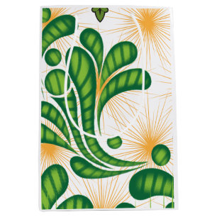 Sacola Para Presentes Média Um padrão artístico verde e dourado representando