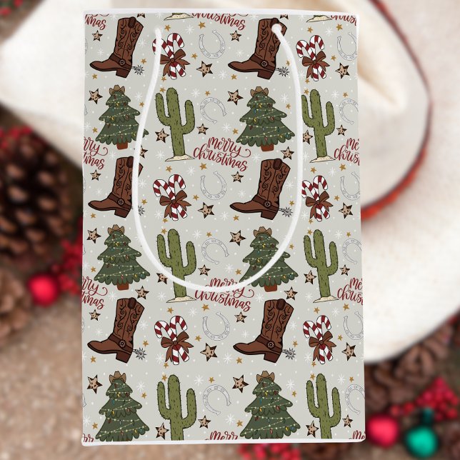 Sacola Para Presentes Média Um Vaqueiro Feliz Bolsa de Natal (Criador carregado)