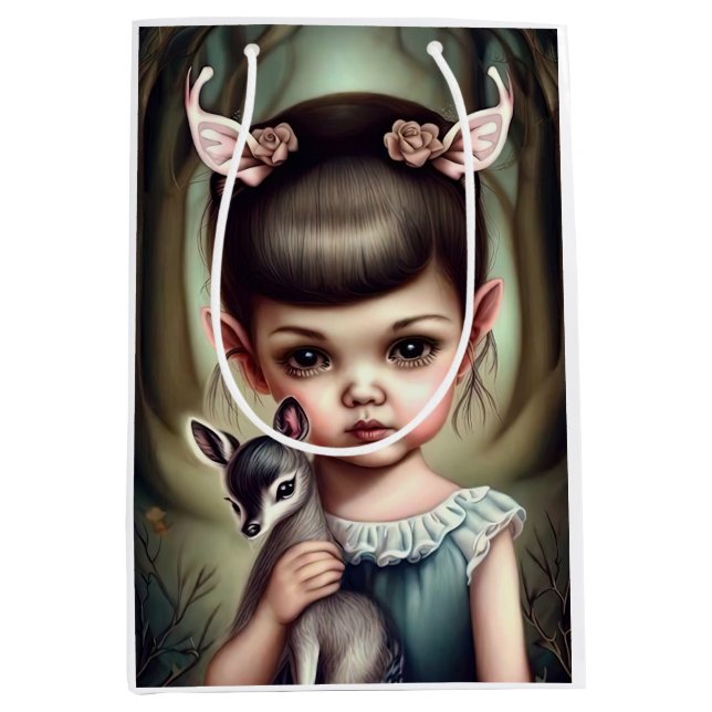 Sacola Para Presentes Média Uma menina segurando um veado (Frente)