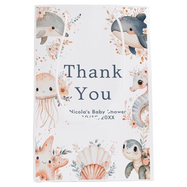 Sacola Para Presentes Média Under The Sea Animals Birthday Party (Frente)