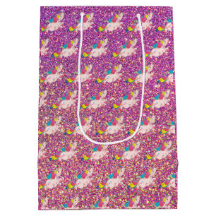 Sacola Para Presentes Média Unicorn Kawaii Rainbow Dourado Púrpura Rosa Brilh