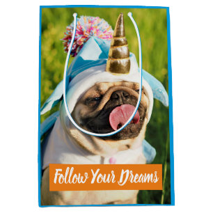 Sacola Para Presentes Média Unicorn Pug