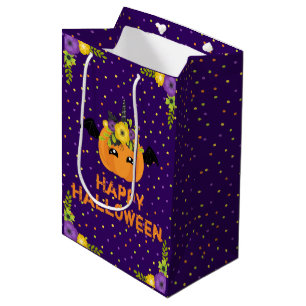 Sacola Para Presentes Média Unicorn Pumpkin Floral Happy Halloween Purple Medi