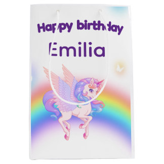 Sacola Para Presentes Média Unicorn Rainbow Birthday Gift Bag