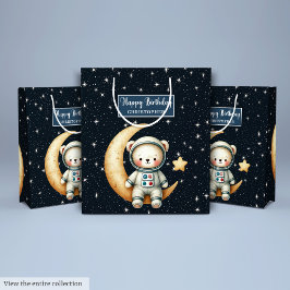 Sacola Para Presentes Média Ursinho Astronauta Gift Bag para Boy Birthday Bash