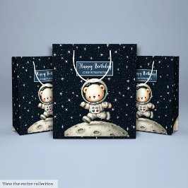 Sacola Para Presentes Média Ursinho Astronauta Gift Bag para Festa de Menino