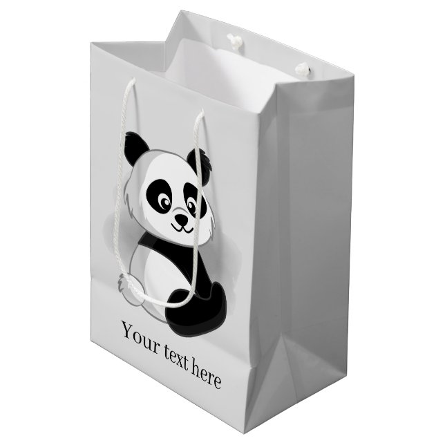Sacola Para Presentes Média ursinho panda bonitinho adicionar texto Média de P (Frente inclinada)