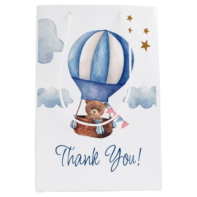 Sacola Para Presentes Média Urso Azul Obrigado (Frente)