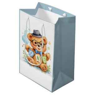 Sacola Para Presentes Média Urso de Aguarela com Faixa de ANIVERSÁRIO