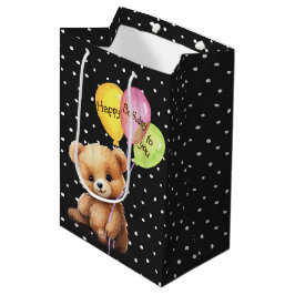 Sacola Para Presentes Média Urso de Aniversário com Balões de Festas