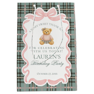 Sacola Para Presentes Média Urso de Laço Coquete Rosa Favoritos de Aniversário