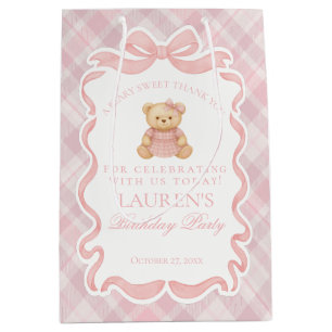 Sacola Para Presentes Média Urso de Laço Coquete Rosa Favoritos de Aniversário