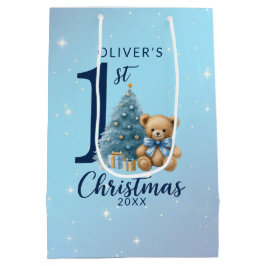 Sacola Para Presentes Média Urso de Natal de 1rua com árvore azul