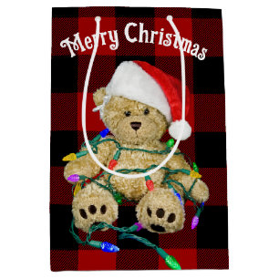 Sacola Para Presentes Média Urso De Natal Em Luzes