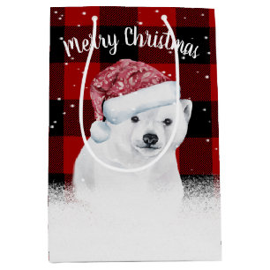 Sacola Para Presentes Média Urso De Natal No Saco De Presente Médio Da Xadrez